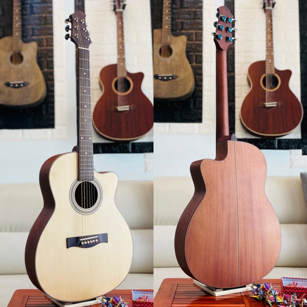 Guitar acoustic thùng mỏng gỗ Hồng Đào dáng khuyết