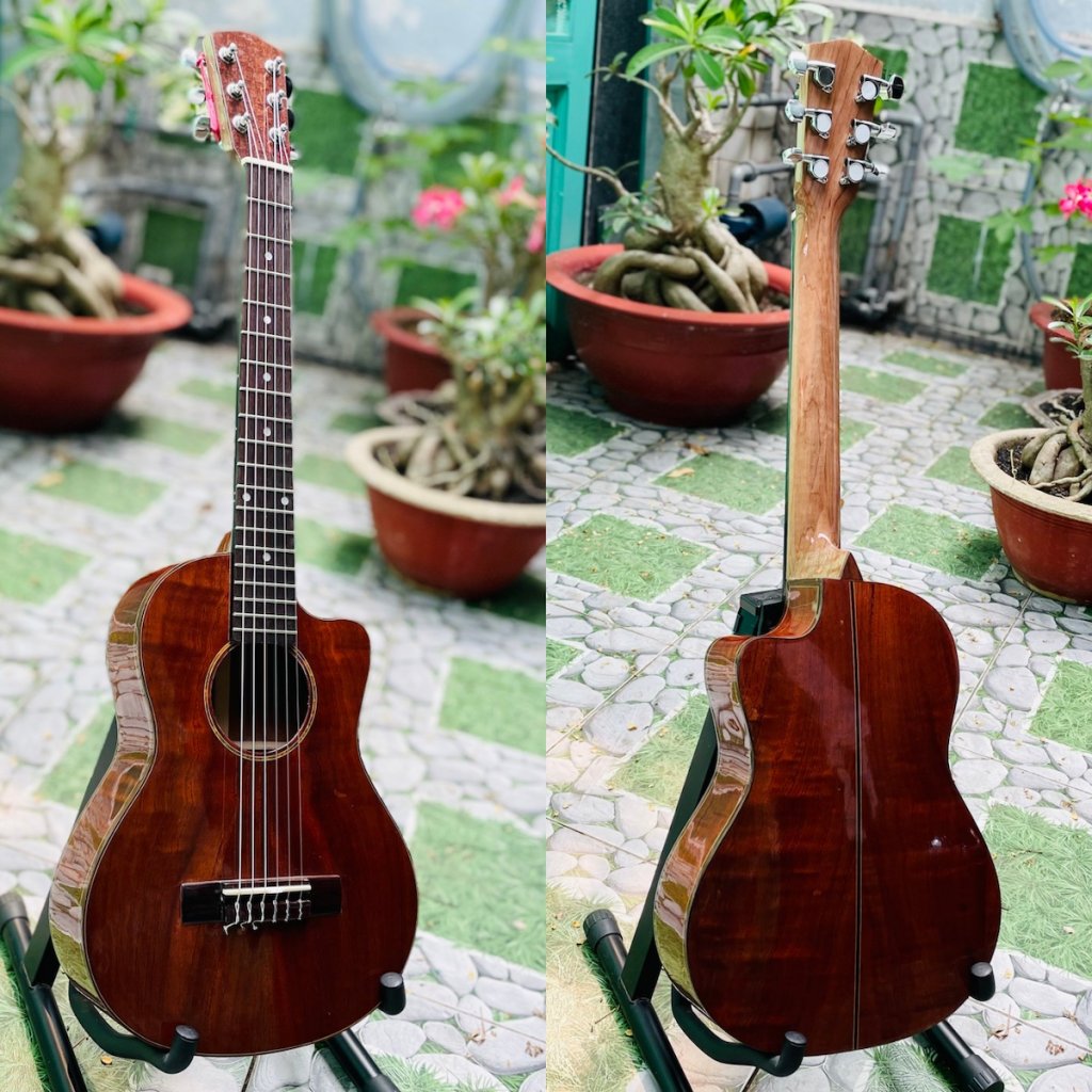 Đàn guitarlele cao cấp gỗ Hồng Đào Cườm dáng khuyết H-30C