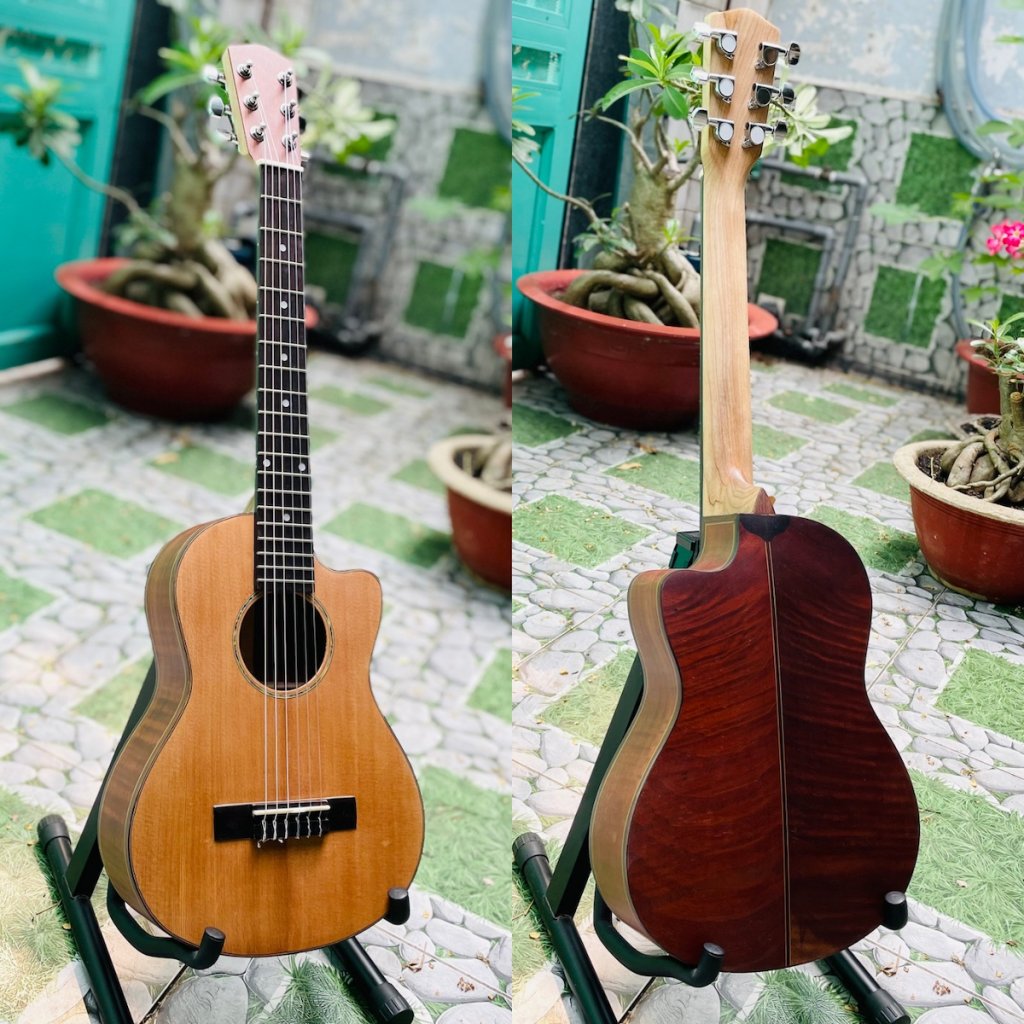guitarlele cao cấp Hồng Đào Cườm mặt Thông solid dáng khuyết